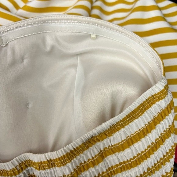 F21 Striped Pin Up Padded Pin Up Built iN Bra Mustard Striped Mini Dress Small - Picture 3 of 5